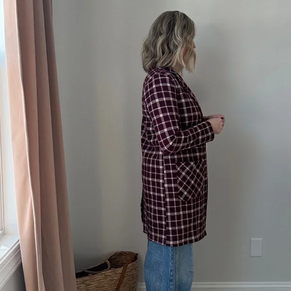 Anthropologie Burgundy Plaid Blazer Jacket - Picture 2 of 3